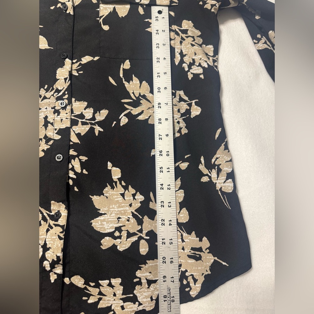Calvin Klein Black Floral Roll Up Sleeve Top with pockets Size Large - Picture 5 of 7